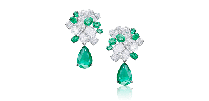 Earrings Papagayo with pear-cut emerald pendant