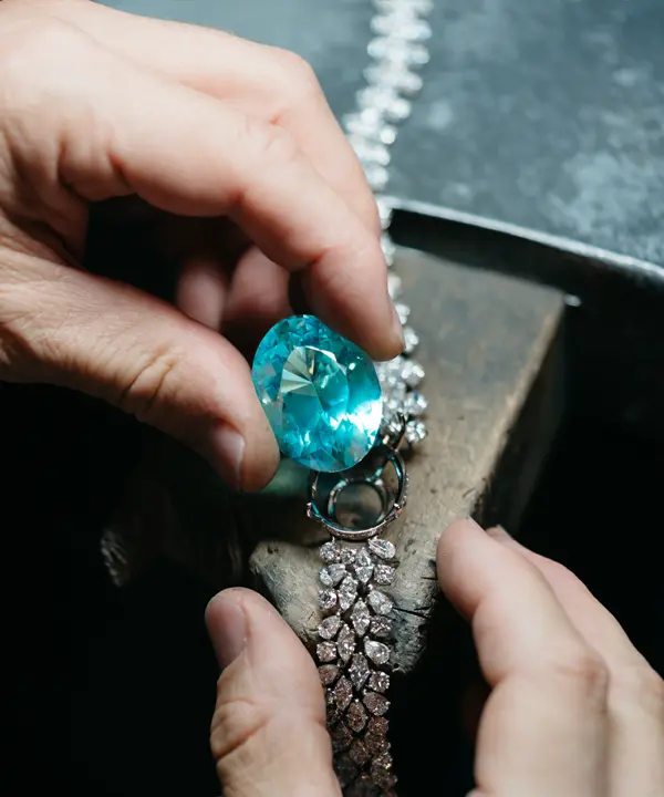 Blue Lagoon Tourmaline set on Necklace at Adler Joailliers workshop