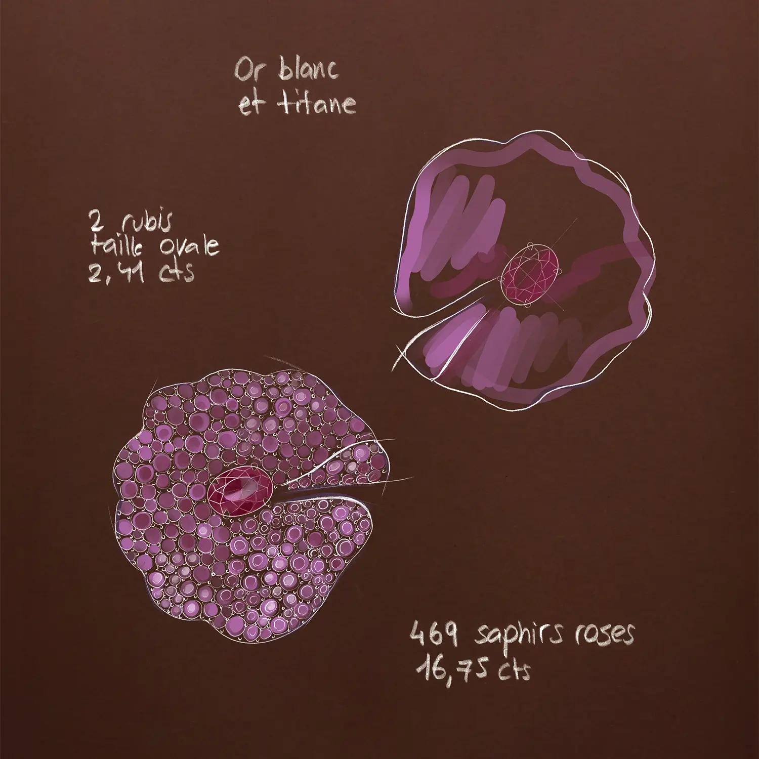 Sketch of Water Lily jewellery earrings by Adler Joailliers