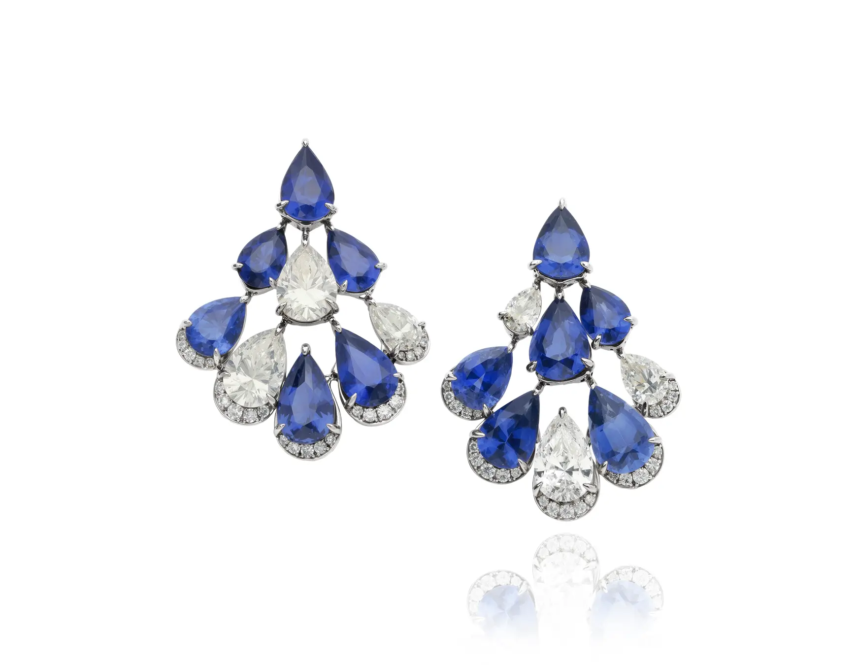 Earrings set with pear shaped Diamonds and Sapphires