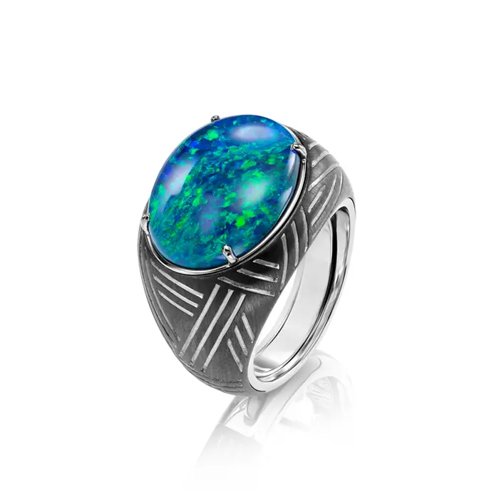 Nebula ring set with one opal