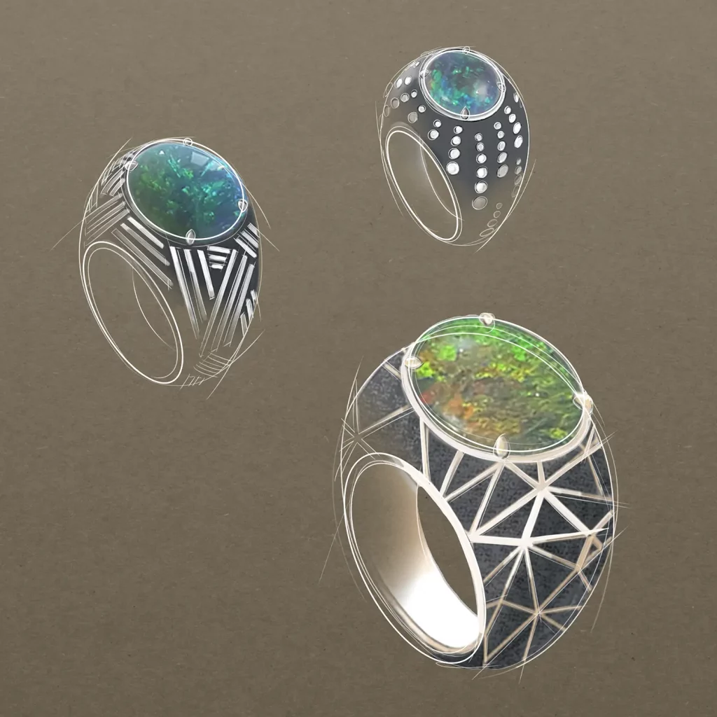 Sketches of Nebula ring collection by Adler Joailliers