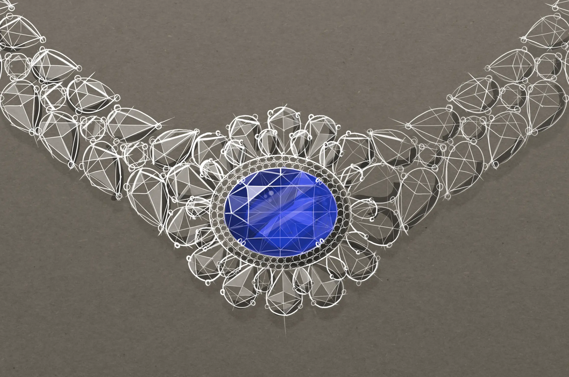 Sketch of Blue Eminence Necklace by Adler Joailliers